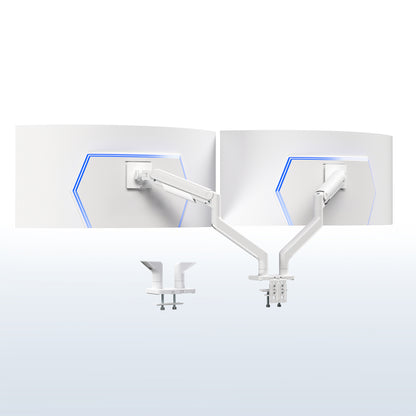 White Mechanical Arm Dual Ultrawide Monitor Desk Mount - Up to 45" Screens