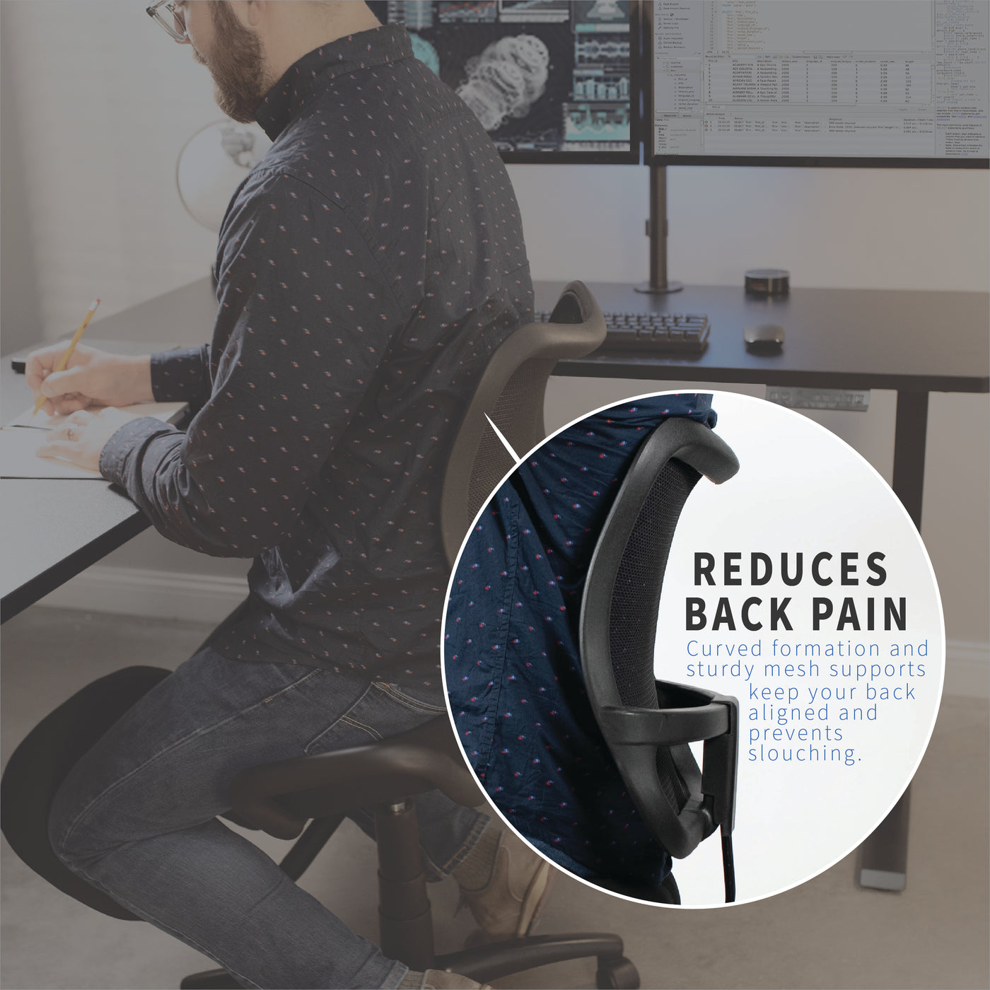 Comfortable black swivel kneeling chair to reduce back pain.