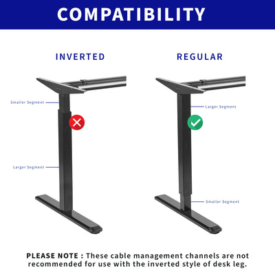 Cable management strip works best with regular, not inverted desk legs. 