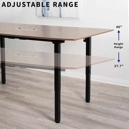 Adjustable height range of electric four-leg frame.