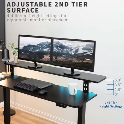 Second-tier height adjustment setups possible for the most effective work setup. 
