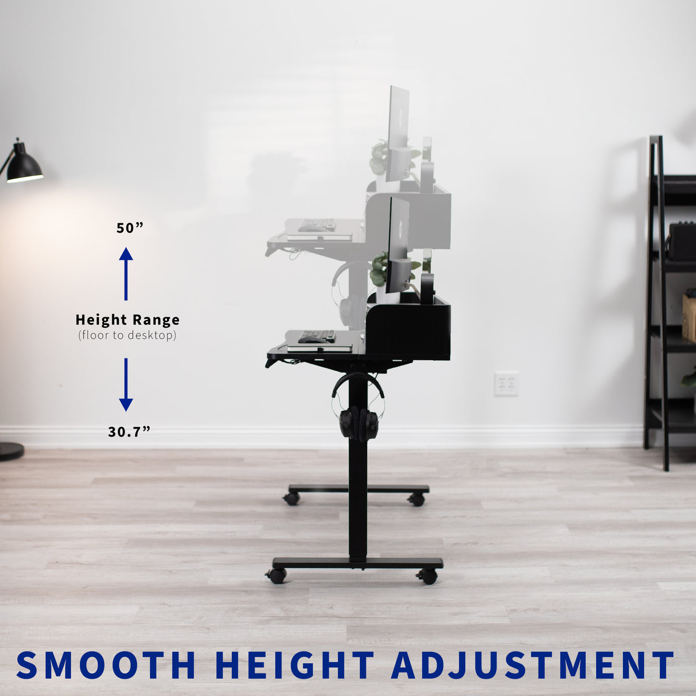 Smooth height adjustments for an ergonomic work environment.