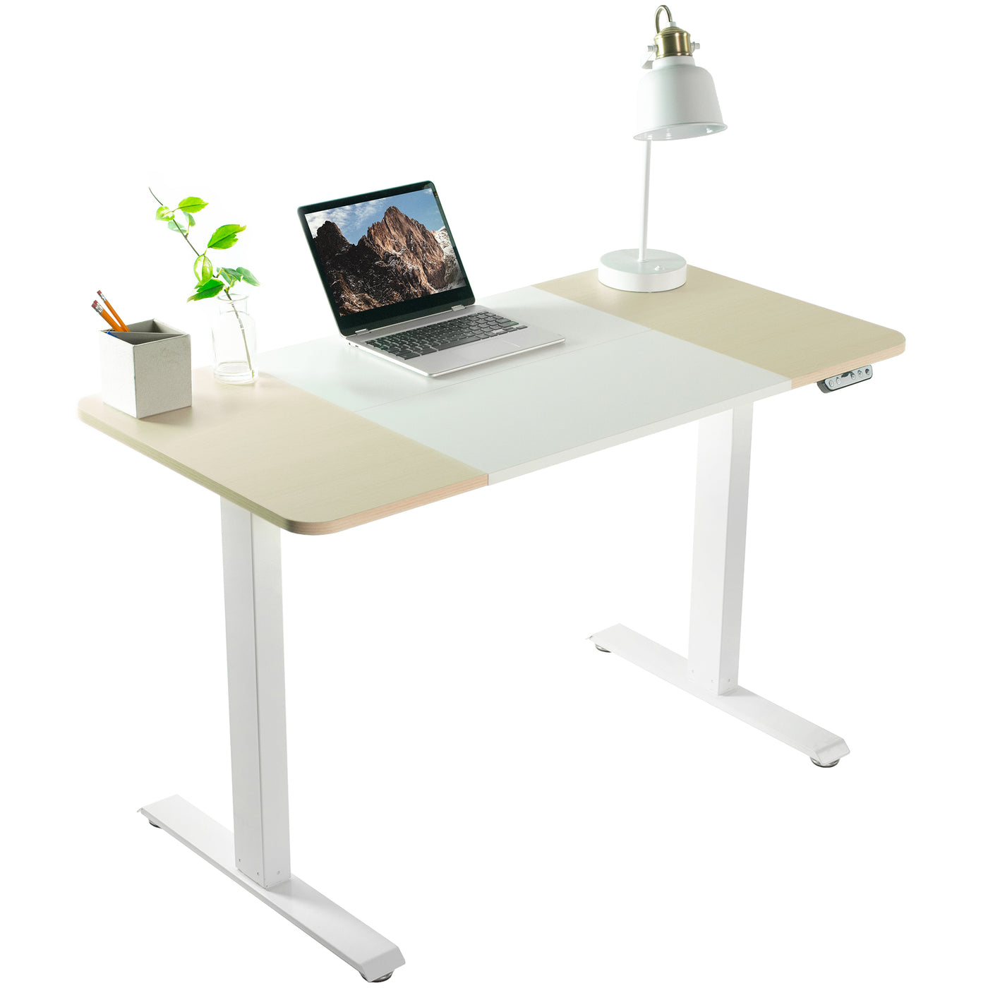 Sturdy electric sit or stand desk workstation with adjustable height.
