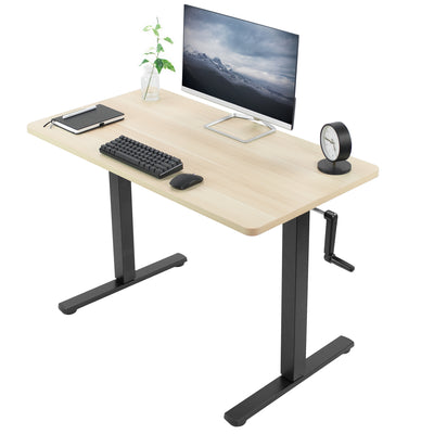 Manual hand crank height adjustable desk for active sit to stand workstation.