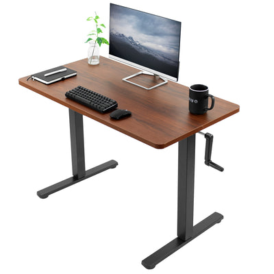 Manual hand crank height adjustable desk for active sit to stand workstation.