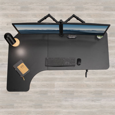 Black 58" x 35" Corner Manual Height Adjustable Desk (DESK-KIT-MBRB