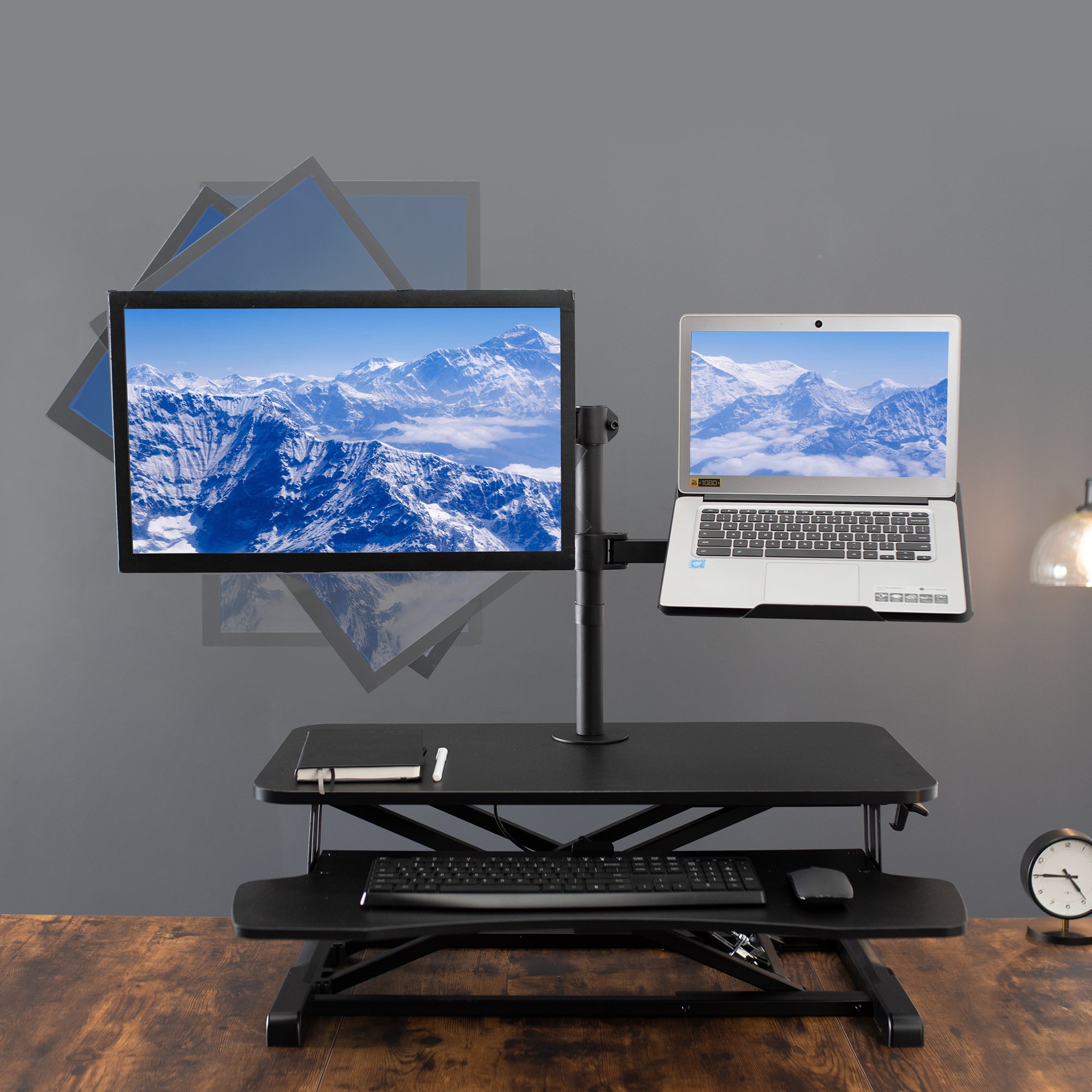 Fully articulating monitor mount and standard VESA plate.