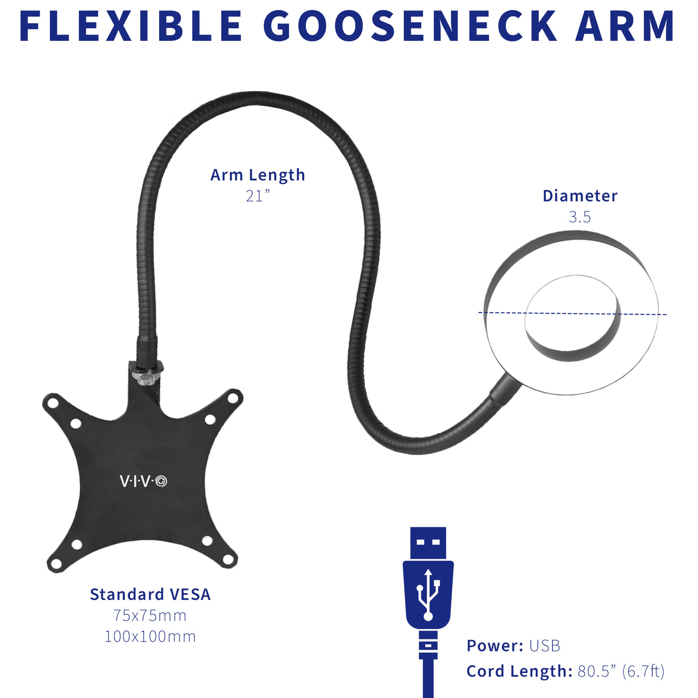 Long flexible gooseneck arm adapts to any workspace setup.