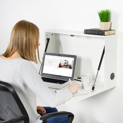 Sturdy wall mount desk with drop-down drawer.
