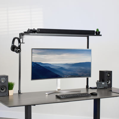 Elevate your sound bar and gaming system with an overhead desk shelf from VIVO.