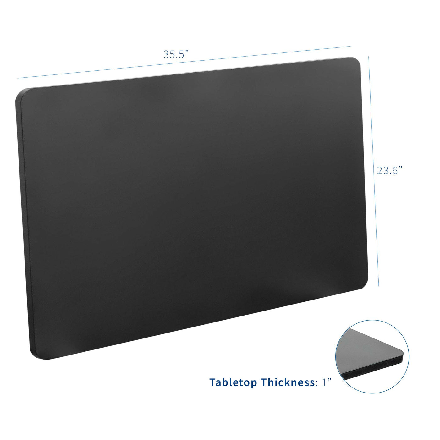 Dimensions of space-efficient table tops that are one inch thick.