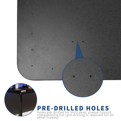 Pre-drilled holes exist on the underside of the desk and are for VIVO desk frames.
