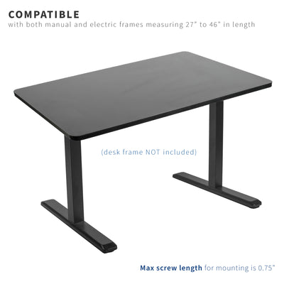 The table top is compatible with manual and electric frames and aligns best with select VIVO frames.