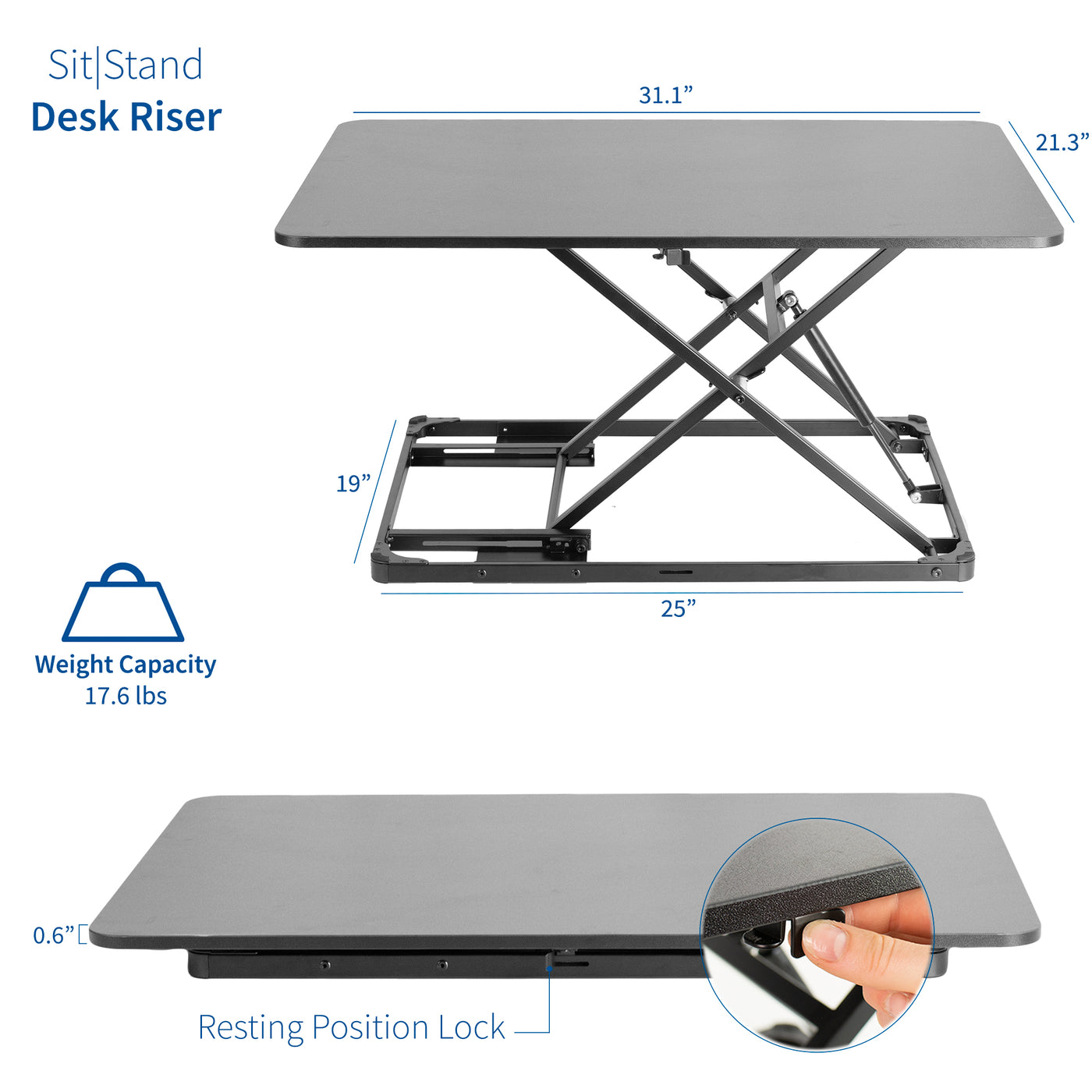 Heavy-duty height adjustable desk converter monitor riser for sit or stand efficient active workstation.