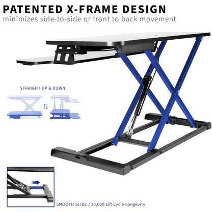 Sturdy height adjustable 2-tiered desk riser for ergonomic office workstation.