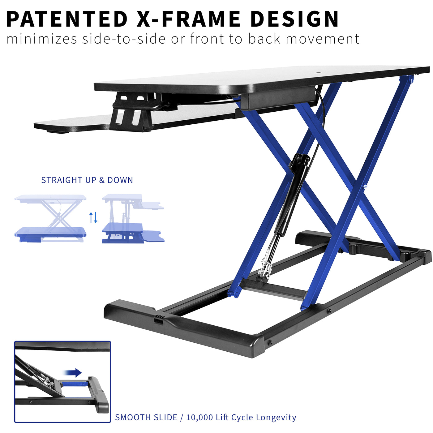 X-frame design that keeps your equipment safely elevated when moving straight up or down.