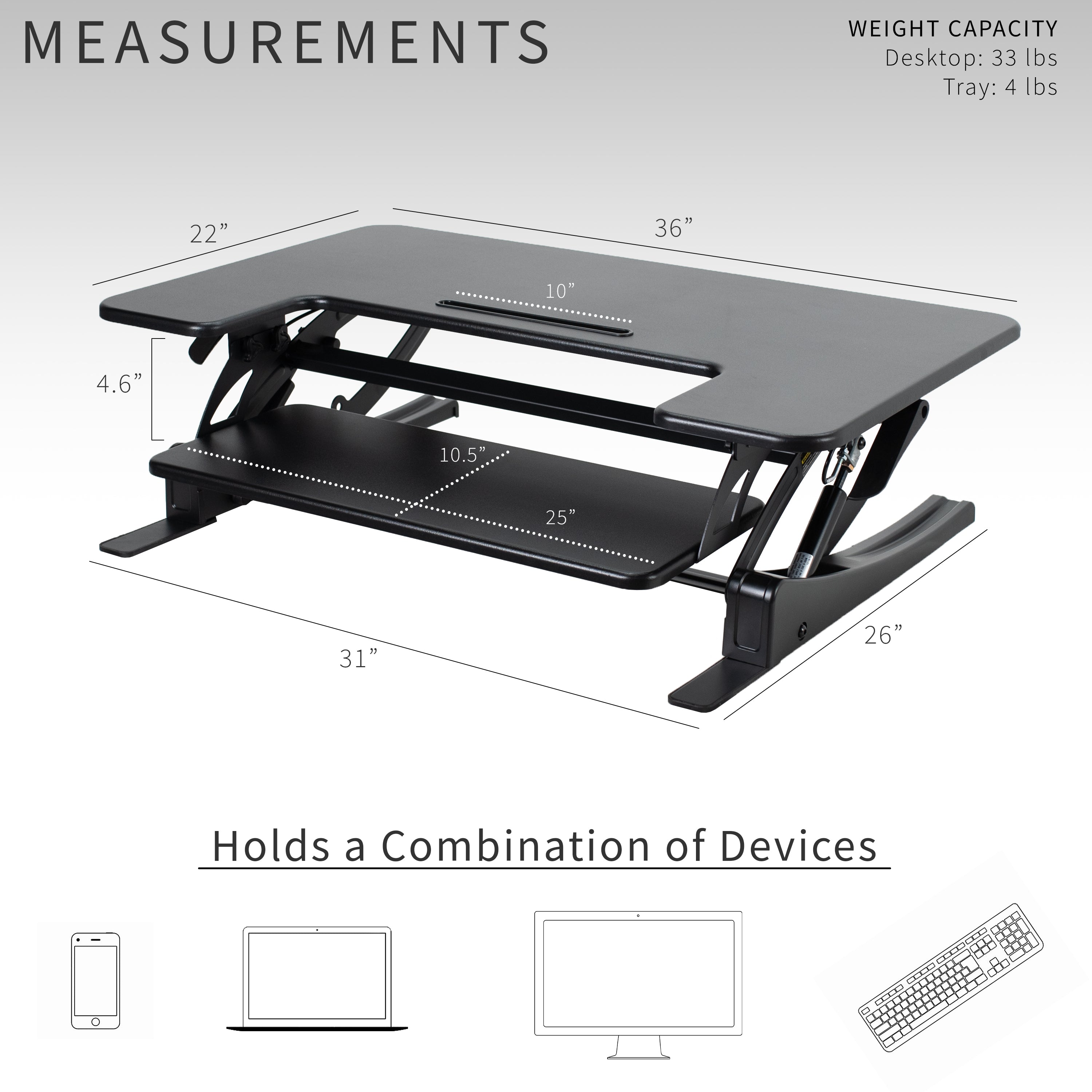 Sturdy standing desk riser capable of holding a hefty amount of weight.