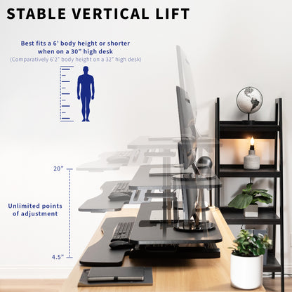 Sturdy height adjustable 2-tiered desk riser for ergonomic office workstation.