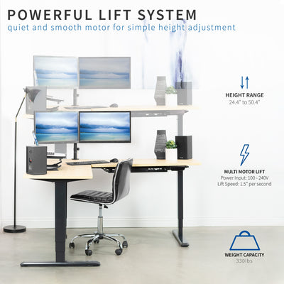 Multi motor lift providing smooth and quiet transitions from sitting to standing.