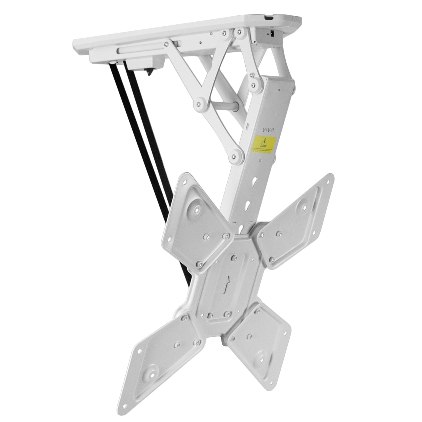 White electric flip-down ceiling TV mount from VIVO.