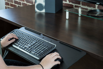 Ergonomic deluxe under desk keyboard tray mount attachment.