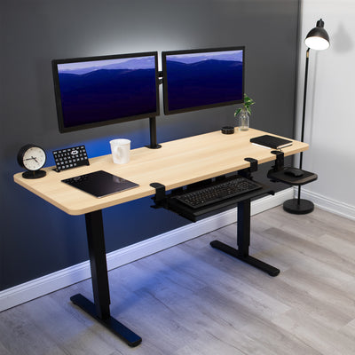 Clamp-on under desk tray with clamp on mouse pad on a sit-to-stand desk from VIVO.