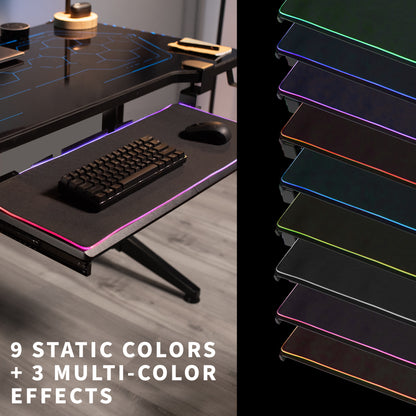 Clamp-on Computer Keyboard and Mouse Under Desk Slider Tray with RGB Pad