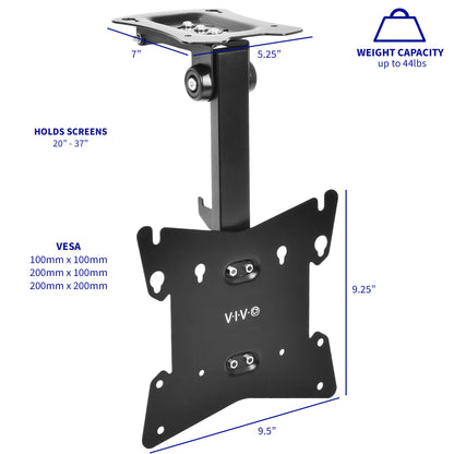 Solid steel structure supporting large monitors up to 44 pounds and standard VESA patterns.