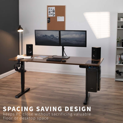 Space saving under desk or wall PC mount.