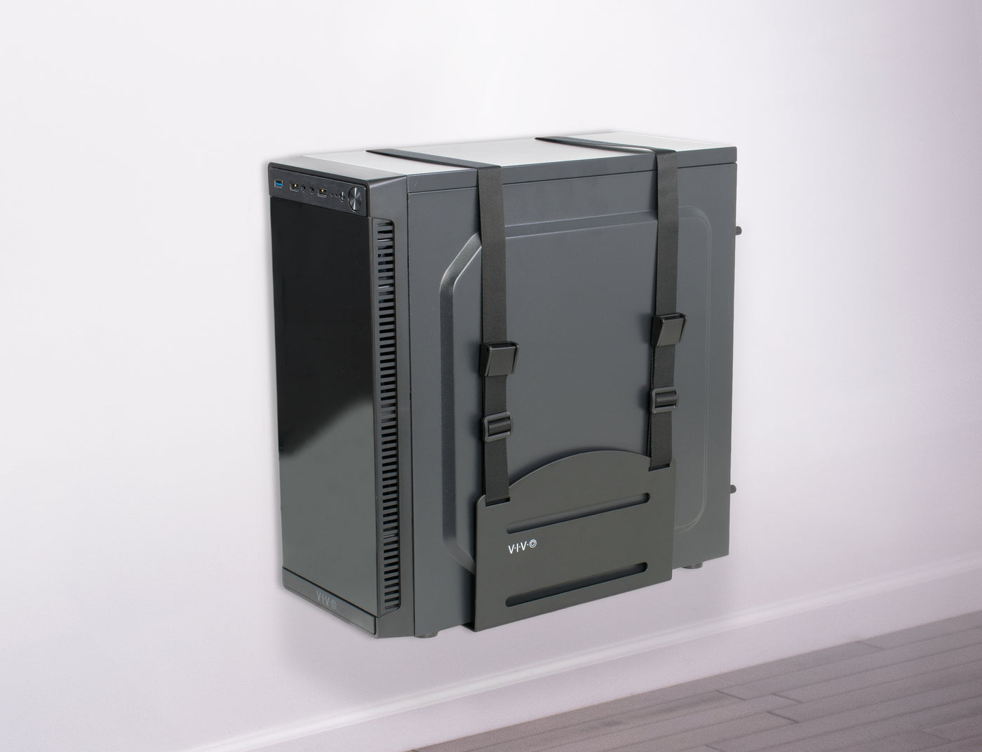 Large PC securely attached to wall.
