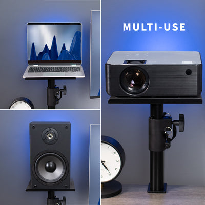 Speaker mounts with versatile functions that can support a variety of office equipment pieces.