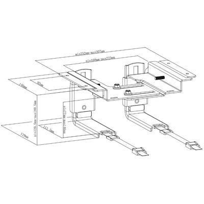 Dimensions and specs of under desk or wall PC mount from VIVO.