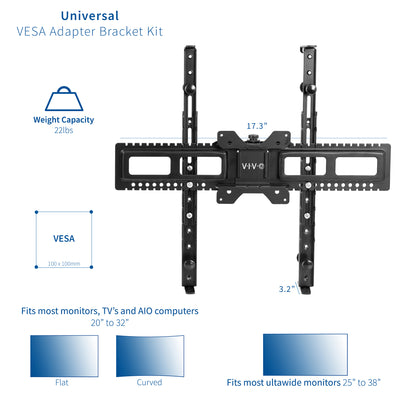 Universal design of TV mount adapter bracket kit fits most ultra wides on the market.