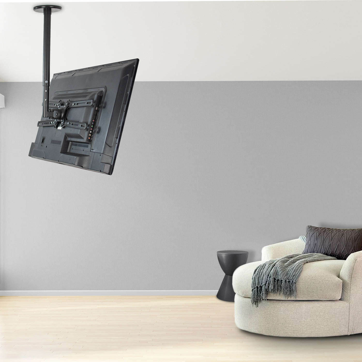 Heavy-duty height adjustable TV ceiling mount.