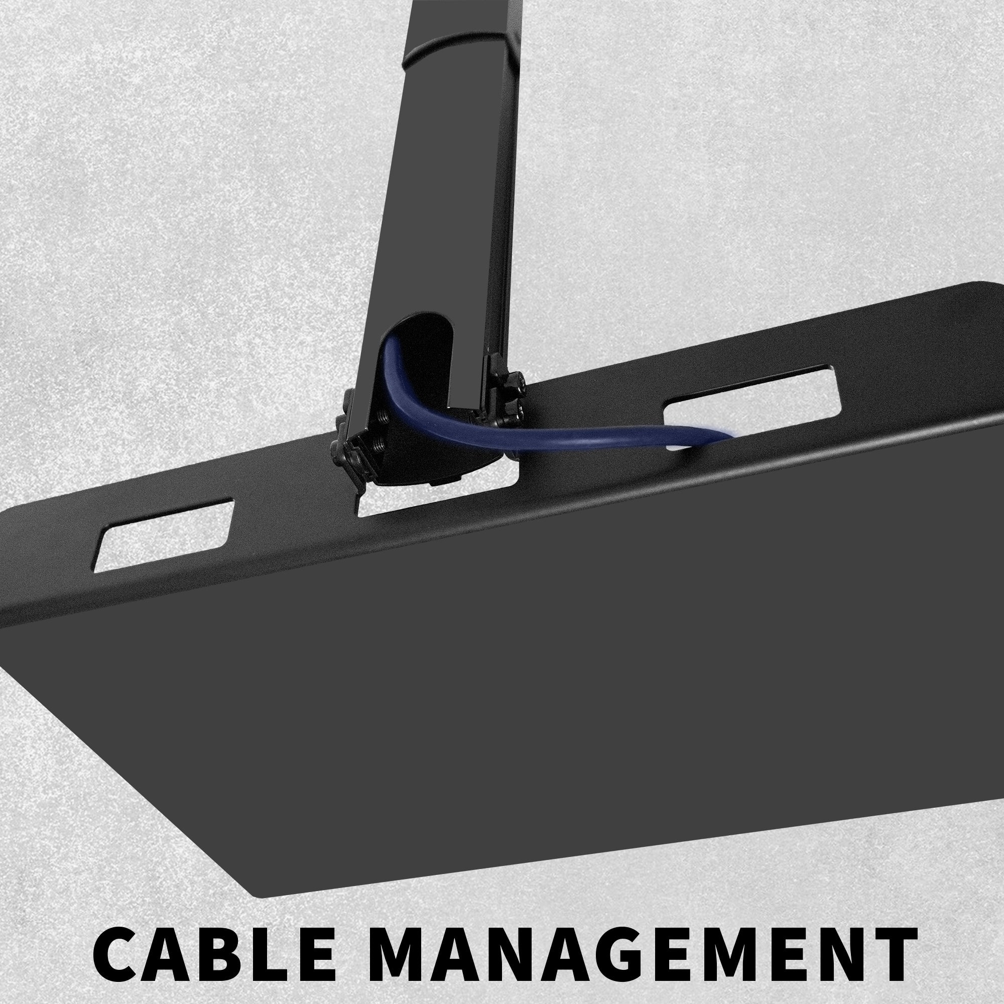 Ceiling projector tray shelf with built-in cable management.