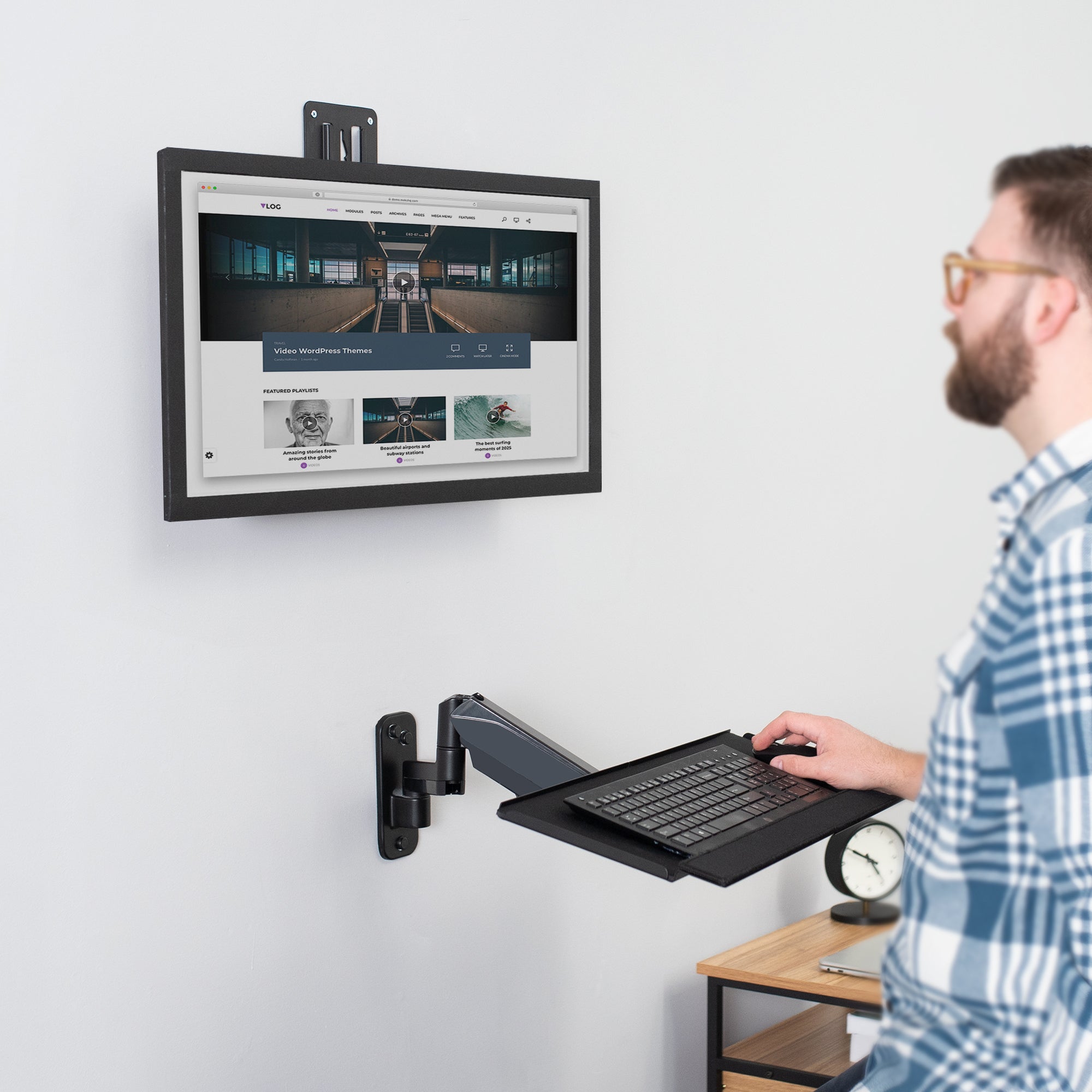 Keyboard tray and wall mount combination.