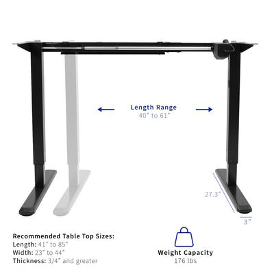The desk frame has a length range adjustment to best fit your tabletop.