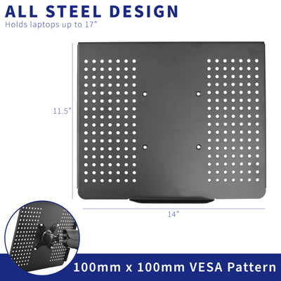 VESA plate holes measure 100x100mm pattern.
