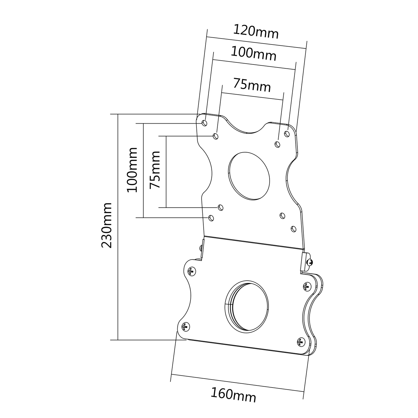 Blueprint specifications and measurements of iMac VESA plate adapter.