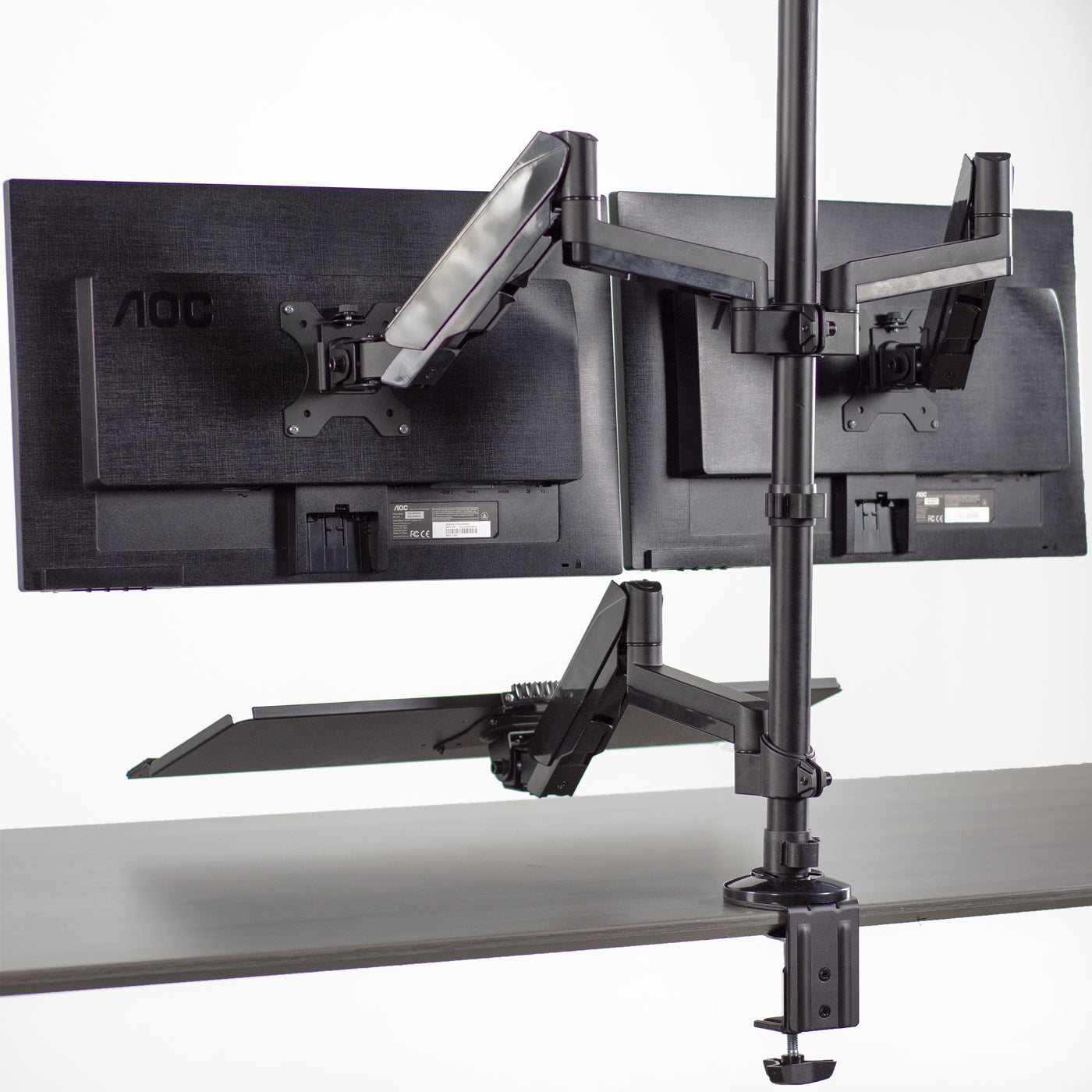Sturdy ergonomic dual monitor sit to stand wall mount workstation.