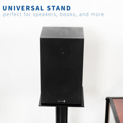 Heavy-duty speaker stands for surround sound speakers.