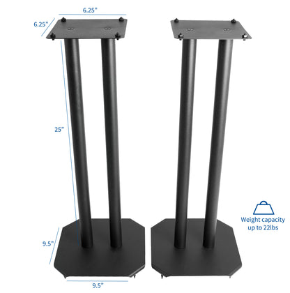 Surround sound speaker stands with a 25-inch lift.