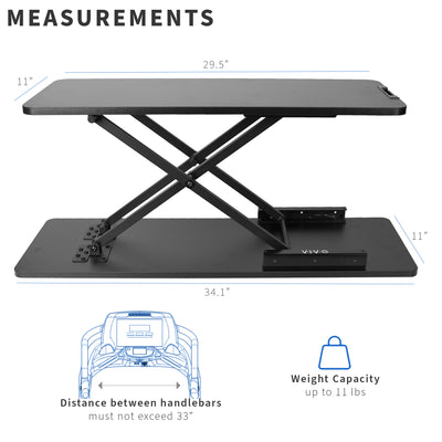 Measurements and specifications of a treadmill.