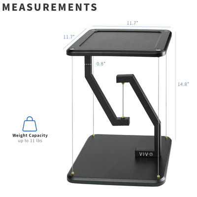 Measurements and dimensions of anti-gravity surround sound speaker stands.