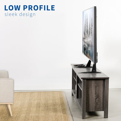 Low profile sleek design of dual leg TV stand from VIVO.