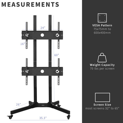 Dual Screen Cart for 32" to 65" TVs