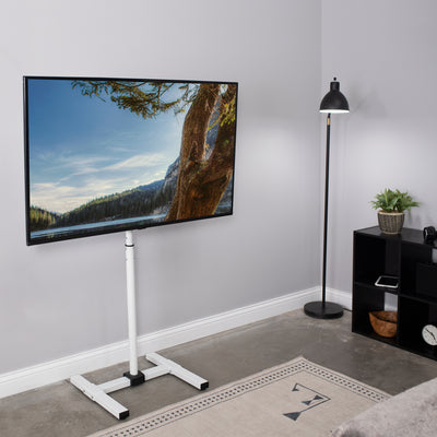 Sturdy height adjustable TV stand with tilt and leveling feet.