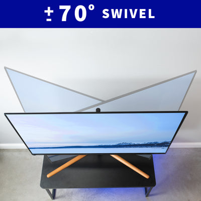 Sturdy height adjustable TV stand with swivel.
