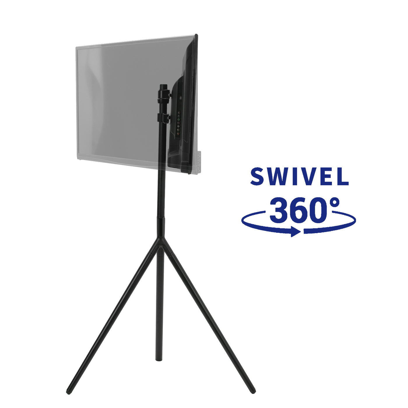 Sturdy easel TV stand with 360 swivel.
