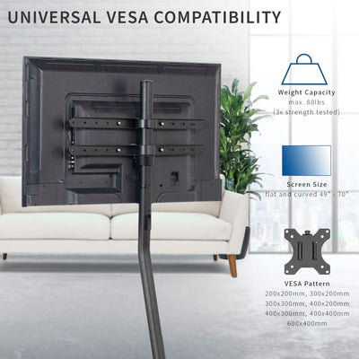 Black V-Base Studio TV Stand with universal vesa compatibility